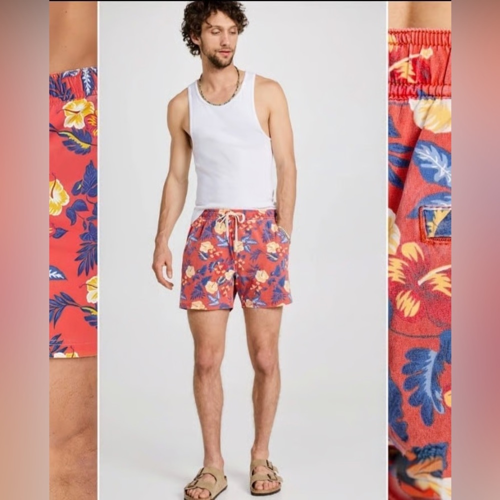 Fair Harbor Red Floral Swim Trunks